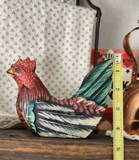 1990s Hand-Carved and Hand-Painted Folk Art Rooster Candle Holder picture