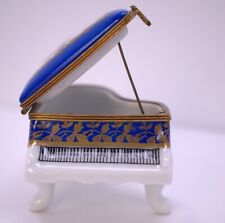 LIMOGES FRANCE TRINKET BOX - BLUE AND WHITE GRAND PIANO WITH GOLD AND FLOWERS picture