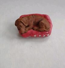 The Danbury Mint Dachshund Puppy Dog Sleeping In Red Bed With Heart RARE picture