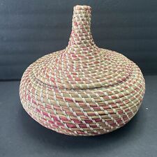Senegal Hand Woven Basket Pot with Lid Recycled Multicolored Storage 14” x 12” picture