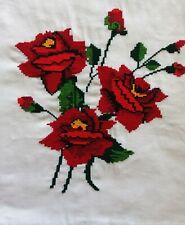 Hand Embroidered Red Roses Pillowcase Off White 26 x 17 Rectangular picture