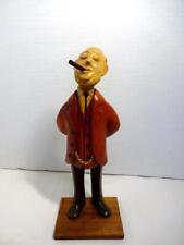 VINTAGE ROMER ITALY HAND CARVED WOOD/WOODEN BANKER CEO BOSS MAN W/CIGAR FIGURE picture