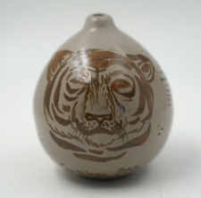 Vintage 1970's San Diego Zoo CA Glazed Brown Pottery Tiger Vase, Signed picture