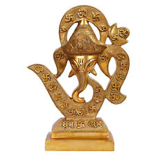 Indian Traditional Brass Ganesha Face On Om With Shub Labh For Good Luck & Pooja picture