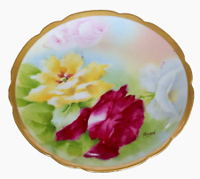 Antique LIMOGES Coronet Hand Painted Roses Artist Signed Plate picture