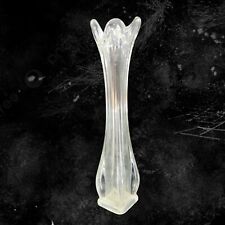 Vintage 1980s Clear Swung Art Glass Vase Tall Glass Decor Abstract Shaped Vase picture