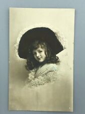 1912 Large FEATHERED HAT Young Girl RPPC Real PHOTO Antique Postcard Germany picture