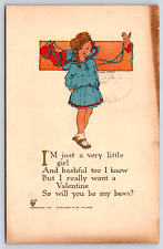 Original Old Vintage Postcard Valentine Shy Girl Angel Hearts Love Ohio 1912 picture