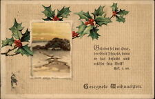 Christmas house arch bridge snow German text 1918 DPO Saginaw West Side MI picture