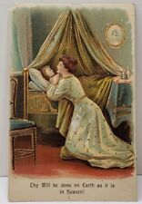 Lords Prayer Thy will be done on earth Woman & Child Praying Gild Postcard D12 picture