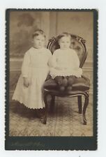 Antique c1880s Cabinet Card Adorable Children In White Dresses Portsmouth, NH picture
