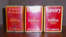 Set of 3 Vintage Red Schilling Spice Tins CURRY, SAVORY and MARJORAM picture