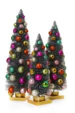 Silver Bottle Brush Christmas Trees with Rainbow Balls 11.5