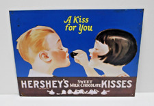 Vintage 1990 Hershey's Chocolate Kisses Metal Tin Sign 16”x12” A Kiss For You picture