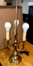 Vtg MCM Brass Triple 3 Light French Horn Bouillotte Desk Table Lamp 25” Nice picture