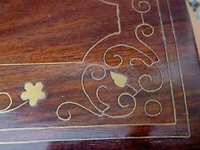 Antique French InspireWOOD BRASS INLAY FLORAL HINGED DIVIDED JEWELRY TRINKET BOX picture
