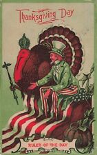 Thanksgiving Uncle Same with King Turkey on American Flag Ruler of Day Postcard picture