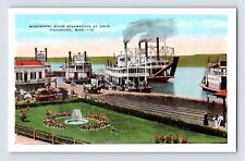 Postcard Mississippi Vicksburg MS River Steamboats 1930s Unposted White Border picture
