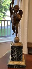 Antique French Bronze Cherub On Marble Base Lamp Large Heavy Piece picture