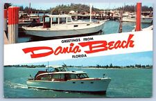 Postcard Florida FL Dania Beach Greetings Banner Cruise & Fishing Boats c1957 picture