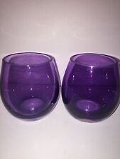 Set Of 2 ~Elegant Purple Amethyst Glass Candle Holders Tea Light  3-5/8