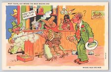 Postcard West Texas Comic Cowboys Shootout Men Are Men Vintage Linen Unposted picture