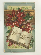 Postcard Holidays Christmas Wishes Holly Wreath Open Book c1910's picture