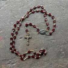 VTG CRUCIFIX JESUS Cross Bronzetone Ruby Red Beads ROSARY INRI Saint Therese picture