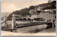 Vtg Grenoble France Le Pont Suspendu et le Quai Perriere Bridge Postcard picture