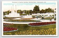 c1920s~Indianapolis Indiana IN~Garfield Park~Sunken Garden~Fountain~VTG Postcard picture
