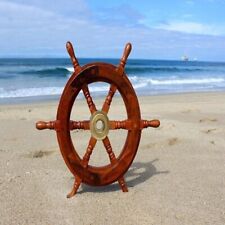 PIRATE STEERING WHEEL WALL DECOR HANDMADE SHIPS BRASS WOODEN NAUTICAL ANTIQUE picture