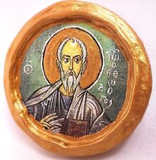 Saint John Theologian AGIOS IOANNES  Miniature Round Rare Byzantine Icon on Wood picture