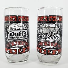 2 Vintage Duff's Famous Smorgasbord Coca-Cola Tiffany Style Drinking Glasses picture