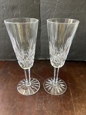 2 Waterford Ireland Lismore Crystal 7.25” Champagne Flutes Stems Glasses Signed  picture