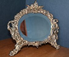 Antique Oval Beveled Miror Ornate Cast Metal Frame Cherub Tabletop picture