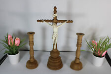 Vintage French crucifix religious set candle holders  picture