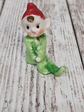 Vintage Porcelain 1950's Small Pixie Elf Sitting Red Hat Japan HTF picture