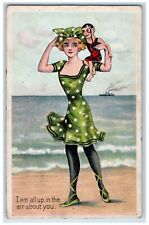 1912 Pretty Woman Carrying Boy Steamer Embossed Bay City Michigan MI Postcard picture