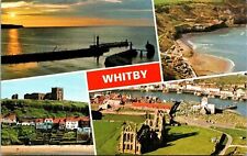 Whitby Multi View England Birds Eye View Ocean Coastline Chrome Postcard picture