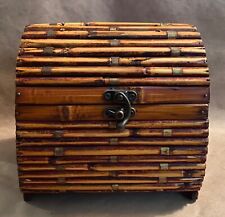 Vintage Bamboo Wooden Chest Trinket Box Rare Collectible Storage Box picture