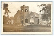 1912 Christian Church Bell Tower View Deep River Iowa IA RPPC Photo Postcard picture