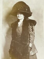 J3 Photograph RPPC Postcard Pretty Woman Large Big Funny Hat Style Fashion 1910s picture