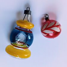 Vintage Unsilvered Glass Ornaments Premier Lantern Blue Yellow Red WW2 Era picture