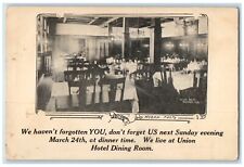 c1910's Union Hotel Dining Room Food Menu Restaurant Unposted Antique Postcard picture