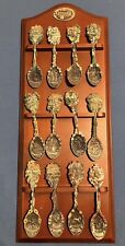 Vtg Franklin Mint Cottage Garden 12 Spoon Collection & Wooden Display Rack 🥄 picture