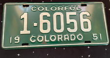 Vintage Colorful Colorado 1951 Steel License Plate White On Green 12.5