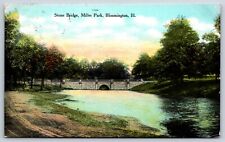 Postcard Stone Bridge, Miller Park, Bloomington Illinois Posted 1909 picture