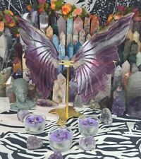 Stunning Large Rainbow Fluorite Crystal Hand Carved Butterfly Wings + Stand picture