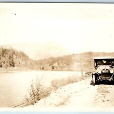 c1910s Early Touring Car RPPC Unknown Lake Mountain Real Photo Postcard A95 picture