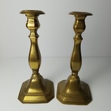 VINTAGE Pair India Brass Candle Holder Taper Candlestick Octagon Base 10inch picture